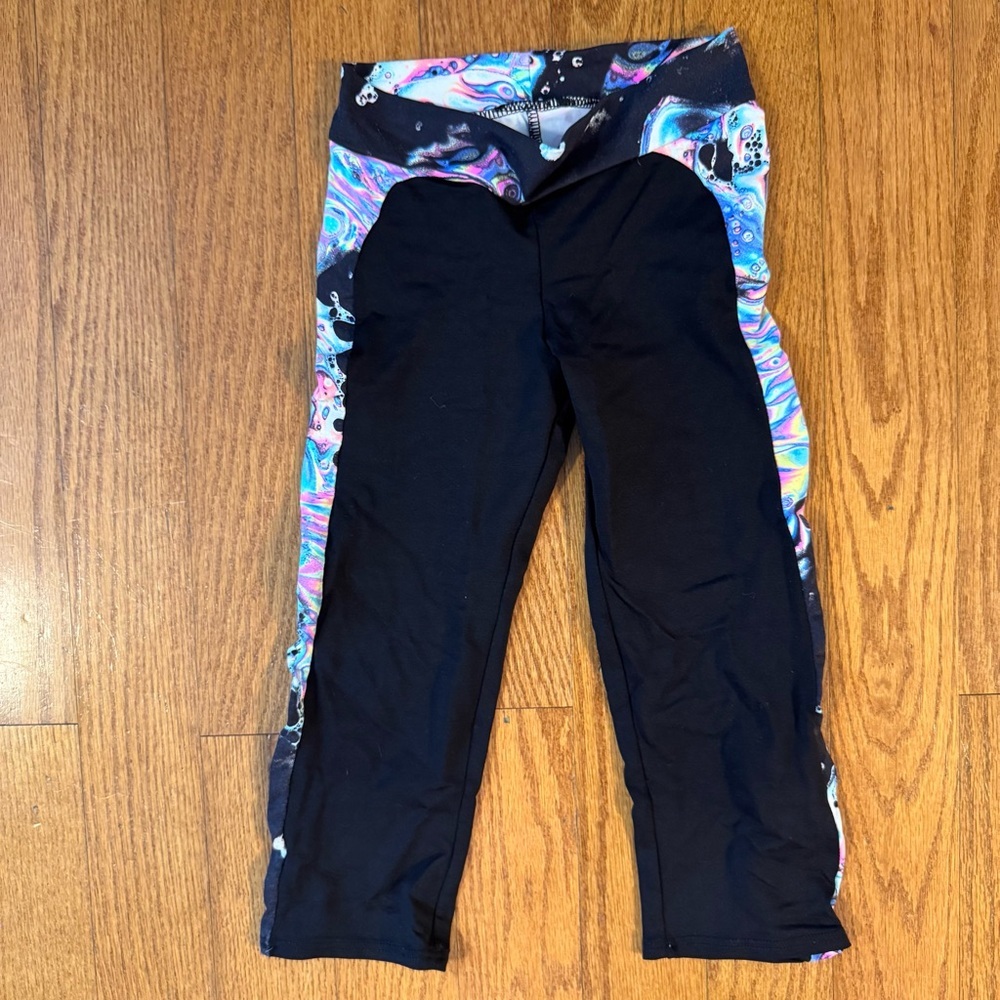 Motionwear Black and Multicolor Leggings Girls Size M